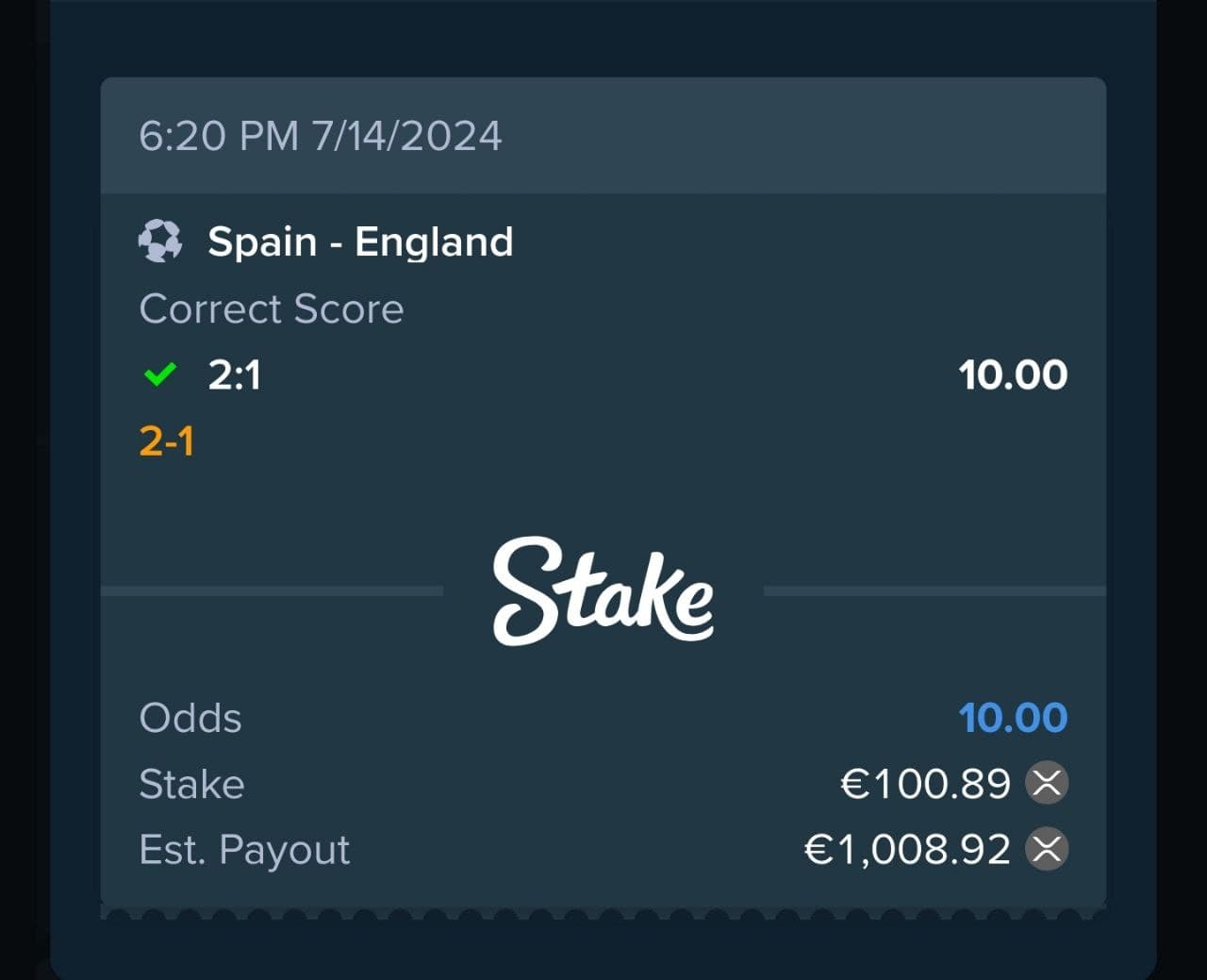 Winning Bet Slip #15